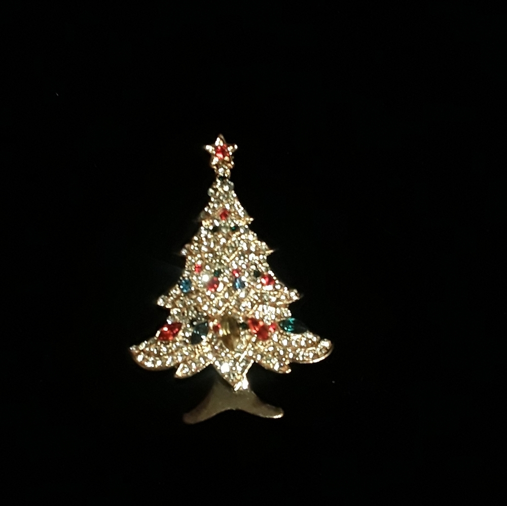 Rhinestone Tree, Holiday Pin
